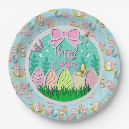 Prato De Papel Caça de Ovo de Páscoa e Borboletas Coloridas
