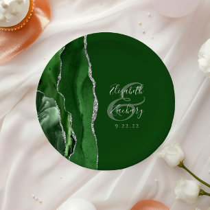 Prato De Papel Caçador de Ágata Geodo Casamento Verde Prata