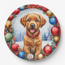 Prato De Papel Cachorrinho Adorável Rodeado por Decorações de Nat