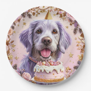Prato De Papel Cachorro Adorável de Aniversário com Bolo de Celeb