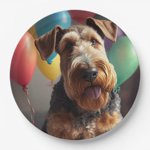 Prato De Papel Cachorro Airedale com bolo e balões