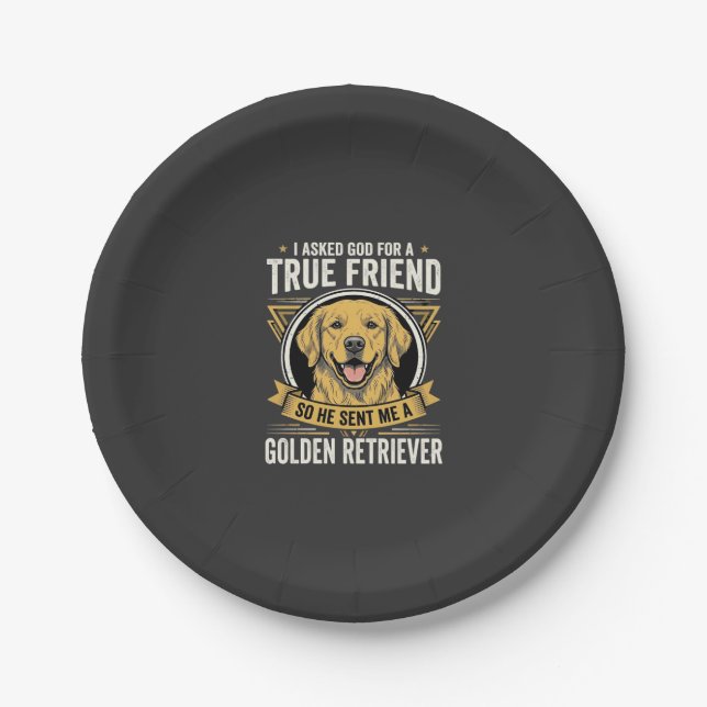 Prato De Papel Cachorro Amigo Verdadeiro Retriever Dourado (Frente)