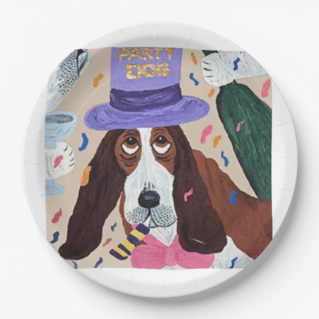 Prato De Papel Cachorro Basset Hound Festeiro (Frente)