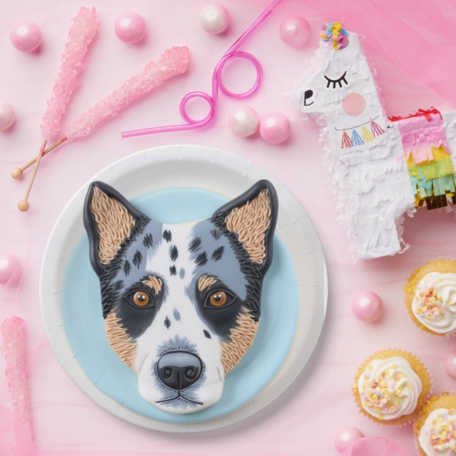 Prato De Papel Cachorro Blue Heeler Inspirado em 3D (Festa)