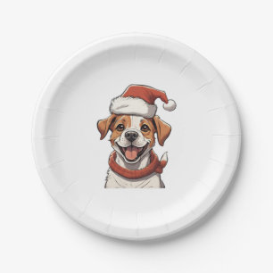Prato De Papel Cachorro Bonito vestindo Chapéu de Natal Clássico