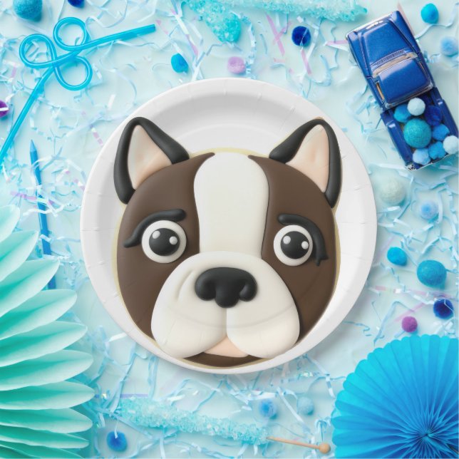 Prato De Papel Cachorro Boston Terrier Inspirado em 3D (Festa)
