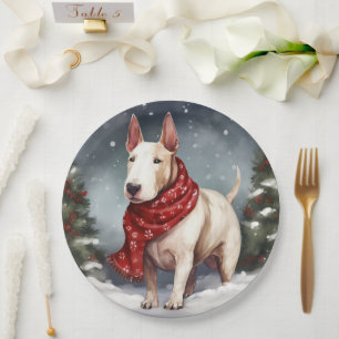 Prato De Papel Cachorro Bull Terrier na Neve Natal