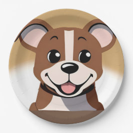 Prato De Papel Cachorro Cachorrinho Marrom Feliz Sorriso Radiante