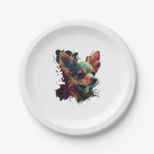 Prato De Papel Cachorro Cachorro de Pintura do Abstrato Chihuahua
