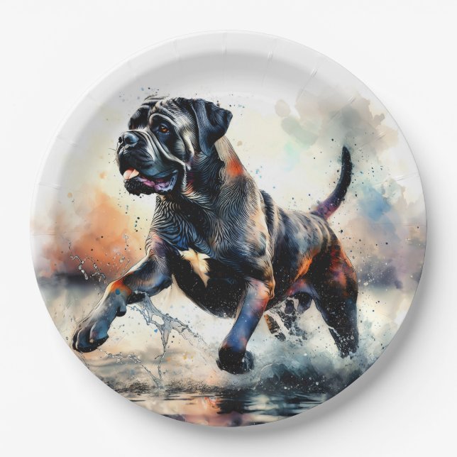 Prato De Papel Cachorro Cane Corso em aquarela (Frente)