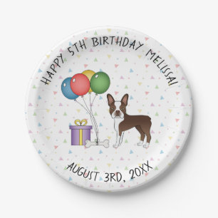 Prato De Papel Cachorro Cartoon Boston Terrier Chocolate - Aniver