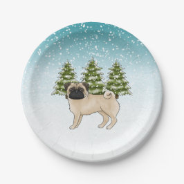Prato De Papel Cachorro Cartoon Fofo Pug Corça Floresta de Invern