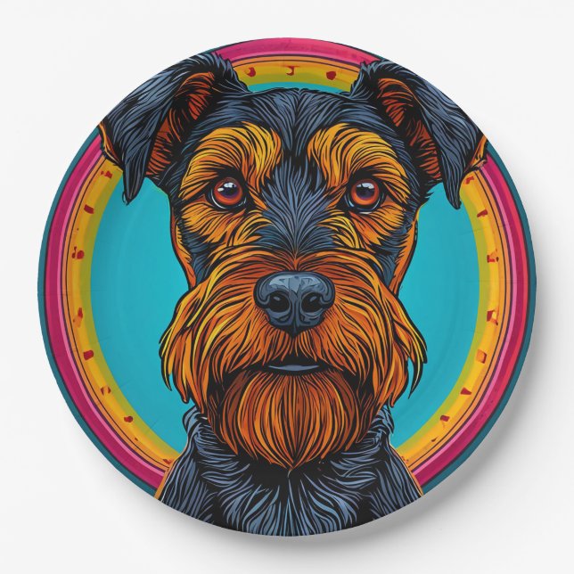 Prato De Papel Cachorro com Desenho de Fundo Circular Vibrante (Frente)