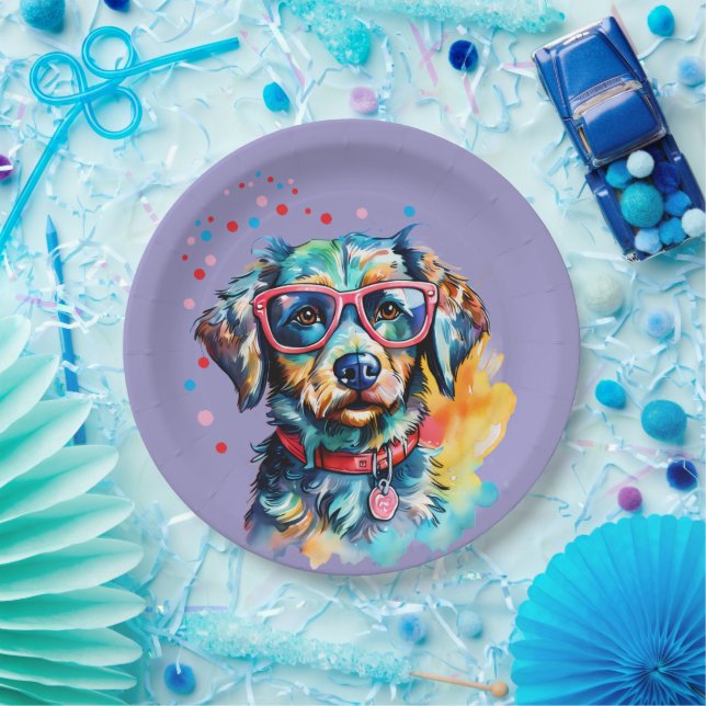 Prato De Papel Cachorro com Óculos (Festa)