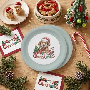 Prato De Papel Cachorro Cute Golden Retriever Natal