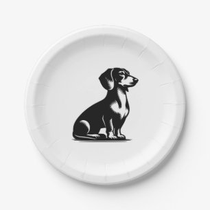 Prato De Papel Cachorro de Caça Clássico Desenho Antigo Dachshund