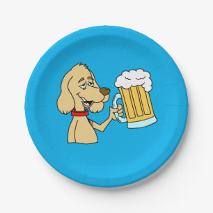 Prato De Papel Cachorro De Caricatura Com Cerveja