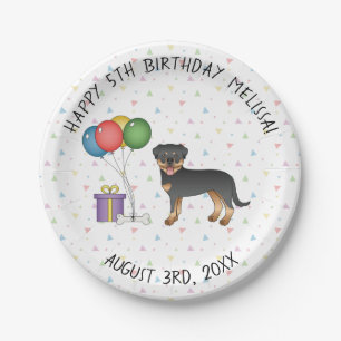Prato De Papel Cachorro de Cartoon Negro E Tan Rottweiler - Anive