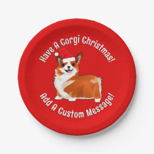 Prato De Papel Cachorro De Corgi De Natal Com Papai Noel