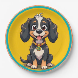 Prato De Papel Cachorro de Desenho Animado Feliz em uma Moldura C
