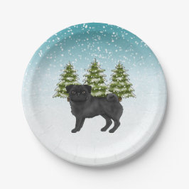Prato De Papel Cachorro de desenho animado fofo Pug preto Florest