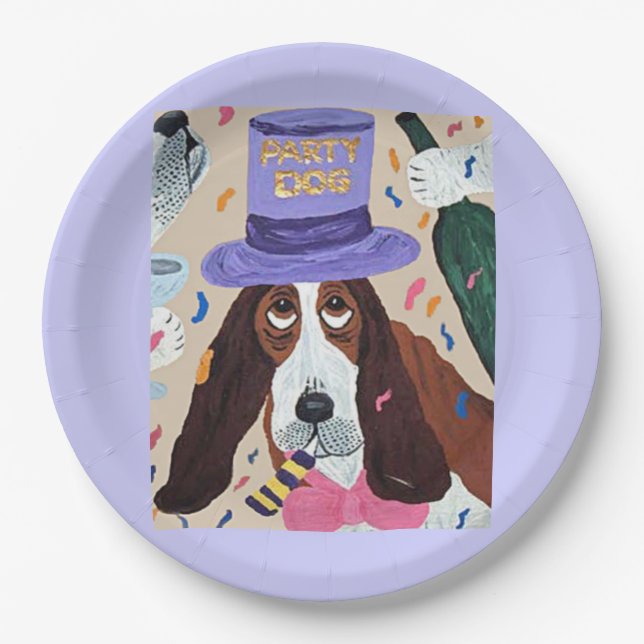 Prato De Papel Cachorro de Festa Basset Hound  (Frente)