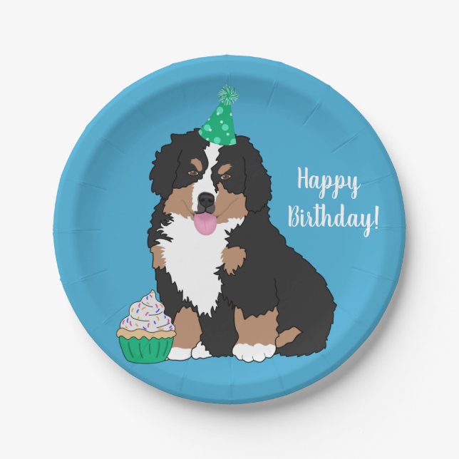 Prato De Papel Cachorro de Montanha Bernese Cachorro    Aniversár (Frente)