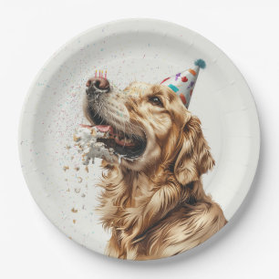 Prato De Papel Cachorro de Ouro de Aniversário