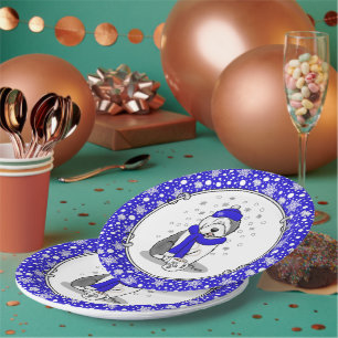 Prato De Papel Cachorro de Ovelino Inglês (Cinza 1), de cor azul-