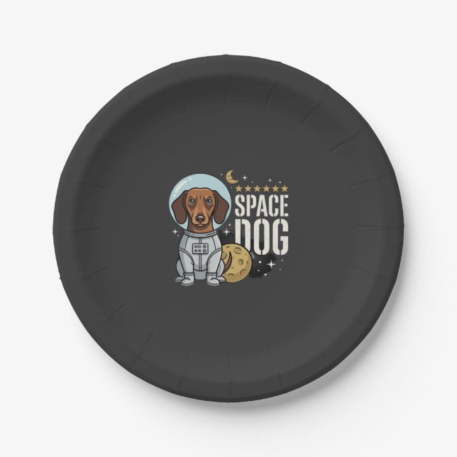 Prato De Papel Cachorro Espacial Dachshund Astronauta Vetor (Frente)