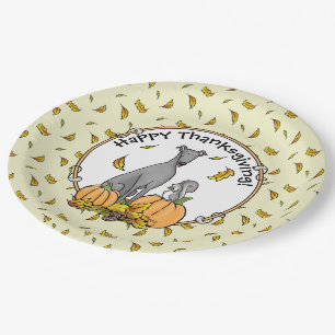 Prato De Papel Cachorro Fall Greyhound (cinza) Cachorro Pumpkins 