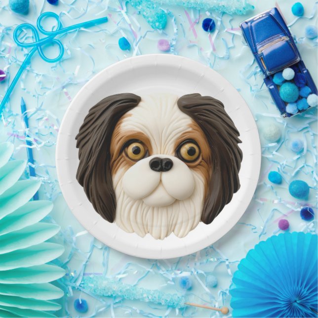 Prato De Papel Cachorro Japonês Chin Inspirado em 3D (Festa)