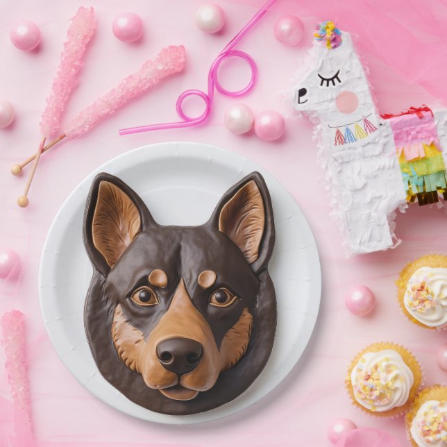 Prato De Papel Cachorro Kelpie Australiano Inspirado em 3D (Festa)