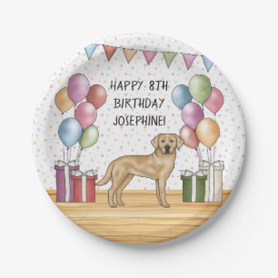Prato De Papel Cachorro Labrador Retriever Amarelo Aniversário Co