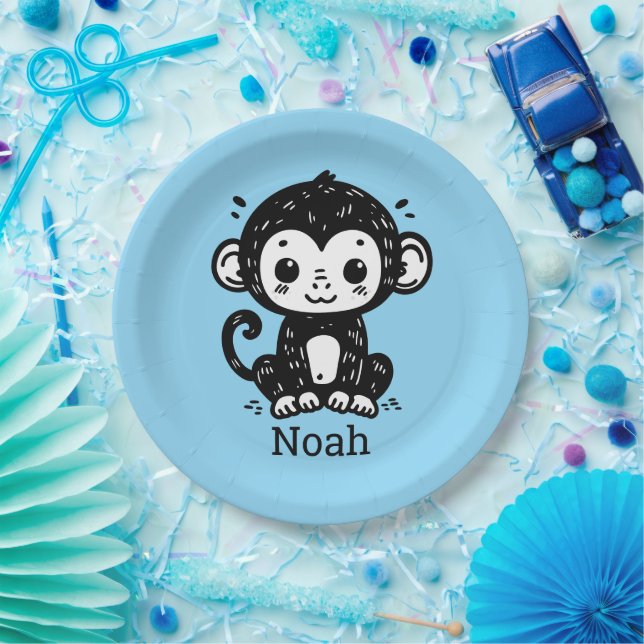 Prato De Papel Cachorro-Macaco-Bebê - Arte de Enfermeiro Kawaii (Festa)