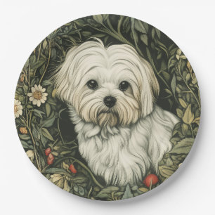 Prato De Papel Cachorro Maltês Bonito num Jardim do Estilo Willia
