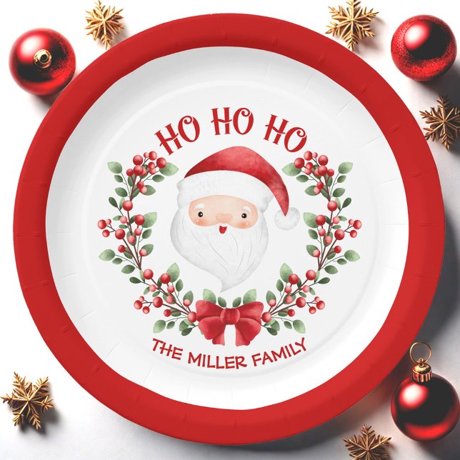 Prato De Papel Cachorro Papai Noel Vermelho Nome de Natal (Cute Santa Claus Red Name Christmas Paper Plate)