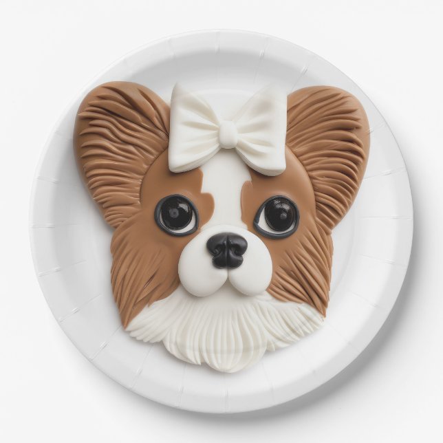 Prato De Papel Cachorro Papillon 3D Inspirado (Frente)