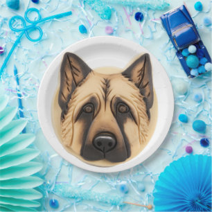 Prato De Papel Cachorro Pastor Alemão Inspirado em 3D