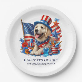 Prato De Papel Cachorro Patriótico Chapéu Vermelho Branco Azul Gr