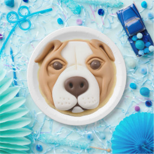Prato De Papel Cachorro Pitbull 3D Inspirado