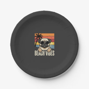 Prato De Papel Cachorro Pug Sentimento de Praia Pôr do Sol