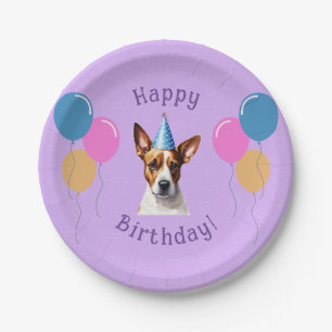 Prato De Papel Cachorro Púrpura de Aniversário, Pata-Pé