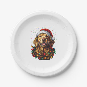 Prato De Papel Cachorro Retriever Engraçado Natal Chapéu de Papai