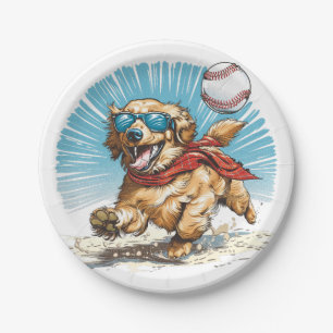 Prato De Papel Cachorro Retriever ouro Jogando Baseball