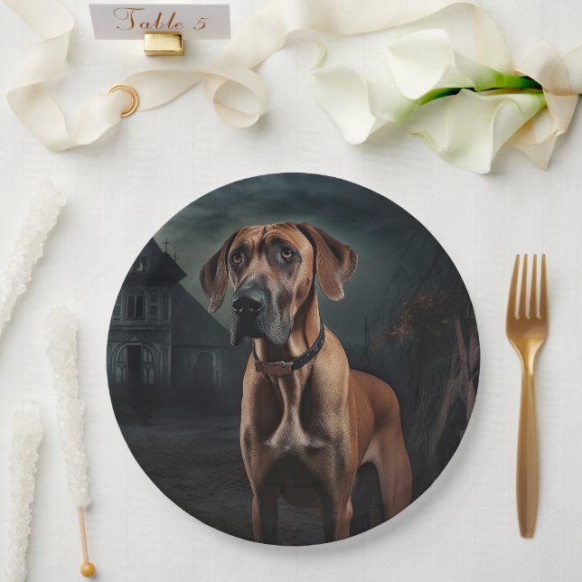 Prato De Papel Cachorro Ridgeback Rodesiano de Halloween Assustad (Casamento)
