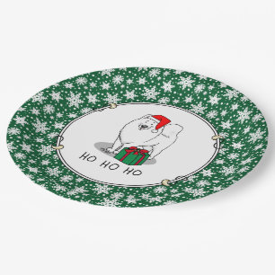 Prato De Papel Cachorro Samoyed Dog Fachado de Natal