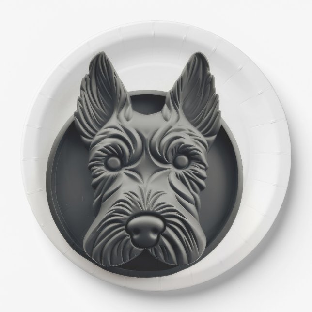 Prato De Papel Cachorro Scottish Terrier Inspirado em 3D (Frente)