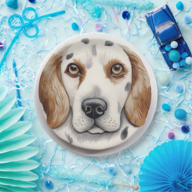 Prato De Papel Cachorro Setter Inglês Inspirado em 3D (Festa)