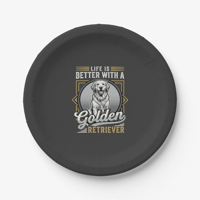 Prato De Papel Cachorro Vida De Golden Retriever É Melhor (Frente)